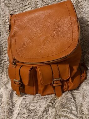 Madison West Tan Vegan Leather Convertible Backpack